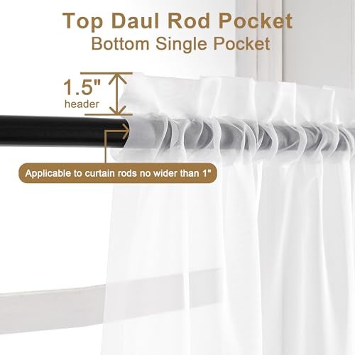 Chyhomenyc ستائر شفافه بيضاء من Chyhomenyc بطول 30 بوصة، 2 لوحات، تصفية الضوء، ستائر قصيرة لحمام غرفة المعيشة للمزارع للنوافذ الصغيرة، 42Wx30L بوصة - Image 3
