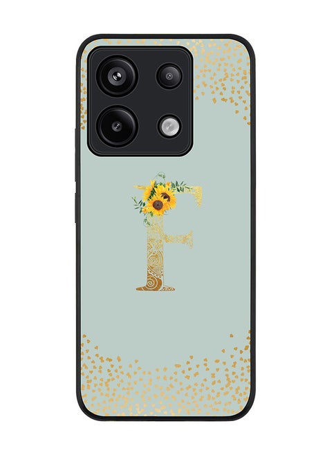 Rugged Black edge case for Poco X6 5G - Custom Monogram Initial Letter Floral Pattern Alphabet - F (Light Grey )