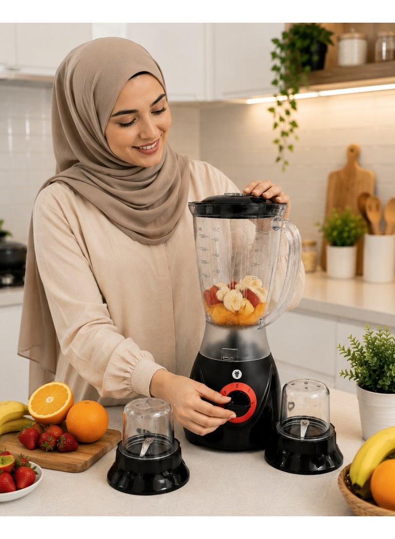 Lion 3 in 1 Blender Set 300W 1.5L Plastic Jar with 2 Grinders, 2 Speed + Pulse Function, Safety Switch, 2 Years warranty - Image 2