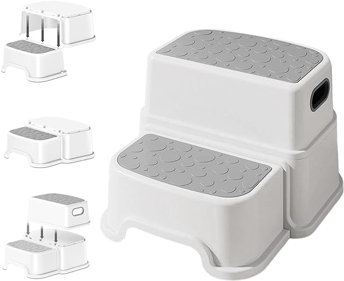 Waqif Kids Toddler Stool 2Step Stool for Bathroom Kitchen Toilet Potty Training Aid with Handles AntiSlip Surface Rubber Bottom Toddler Step Stool - Image 2