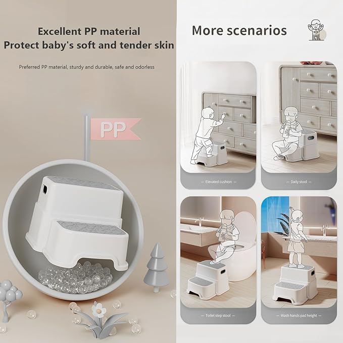 Waqif Kids Toddler Stool 2Step Stool for Bathroom Kitchen Toilet Potty Training Aid with Handles AntiSlip Surface Rubber Bottom Toddler Step Stool - Image 5