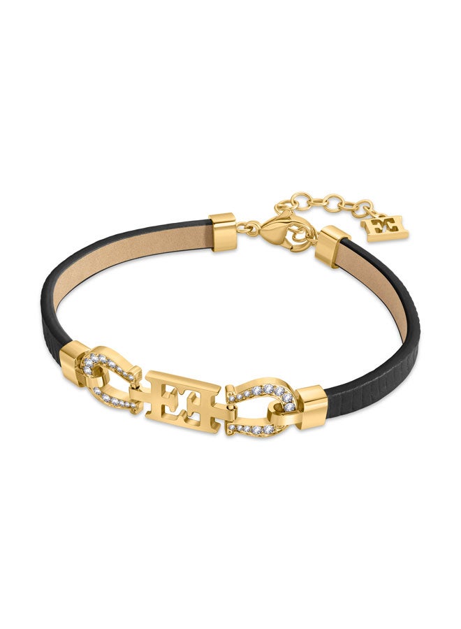 ESCADA Zoe Black Leather Bracelet with Logo and Horseshoe Charms Luxurious and Fortunate Design - Image 1