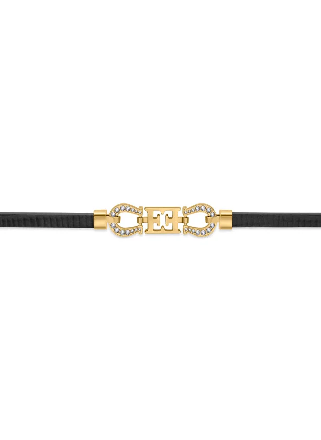 إسكادا Zoe Black Leather Bracelet with Escada Logo & Horseshoe Charms – Luxurious & Fortunate Design