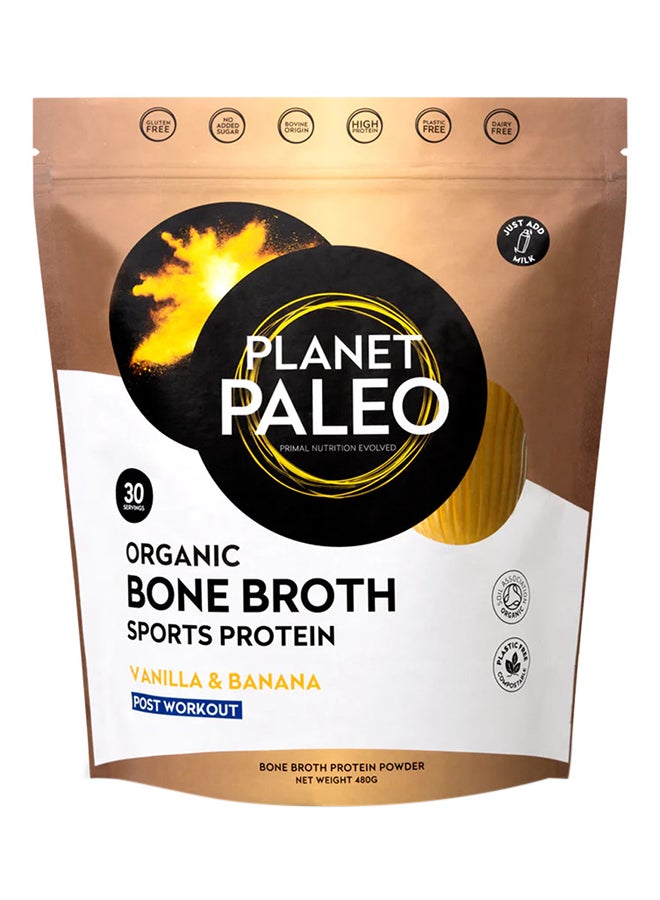 Planet Organic Planet Paleo Organic Bone Broth Post Workout Sports Protein Powder, Vanilla & Banana Flavor 480G - Image 1
