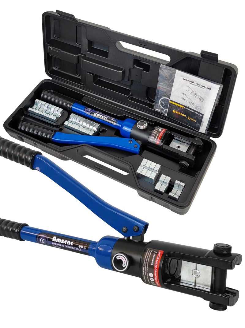 AMZCNC Hydraulic Crimping Tool 16T with 13 Dies of 8-300mm² in Thick Chrome, Insulated Handle, Steel Body, Ideal for Terminating Copper/Aluminum Lugs Terminals - Image 1