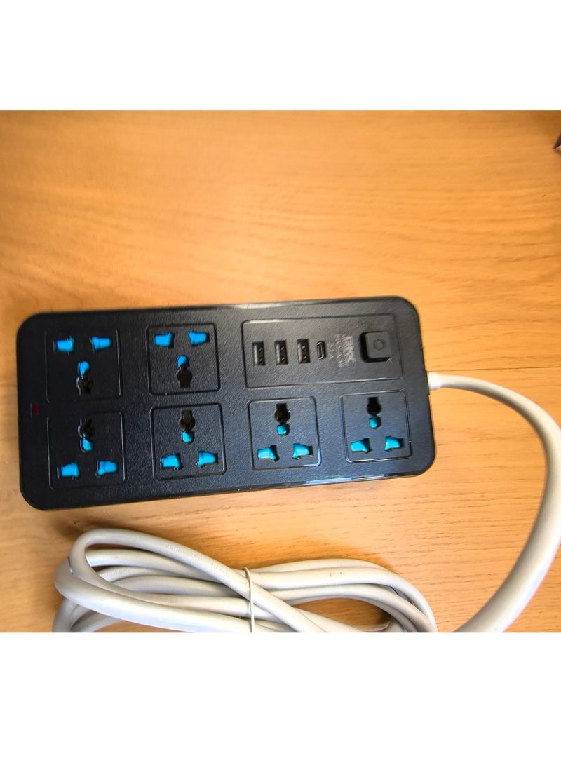 Power strip，3 meters Universal Extension Lead with Multiple Function UK Plug 3 Pin Socket Outlet with 6 Gang 3 USB Port 1 Type-C Port 3M Electric Socket Mains Strip for Home Kitchen and Office 3 meters - Image 4