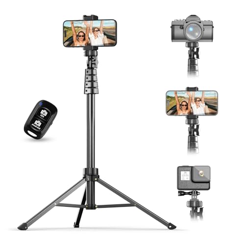 UBeesize 67 Phone Tripod Selfie Stick Camera Tripods Stand with Wireless Remote and Phone HolderCompatible with iPhone Android Phone Perfect for SelfiesVideo RecordingLive Streaming Black - Image 1
