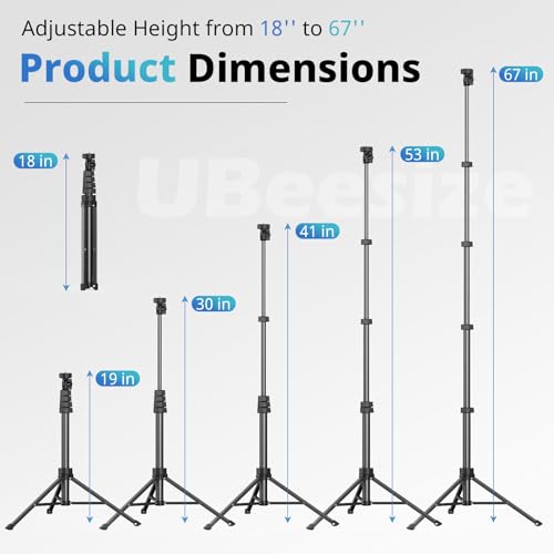 UBeesize 67 Phone Tripod Selfie Stick Camera Tripods Stand with Wireless Remote and Phone HolderCompatible with iPhone Android Phone Perfect for SelfiesVideo RecordingLive Streaming Black - Image 3