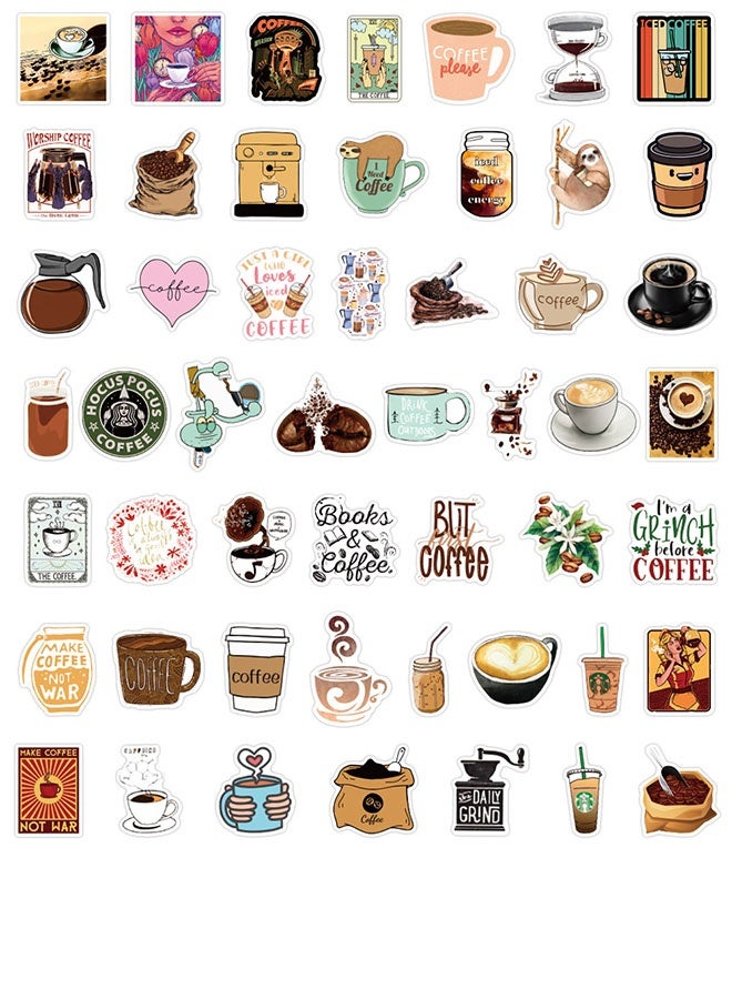 Coffee Stickers 50 Pieces Vinyl Waterproof Decal For Laptop Water Bottle Phone Car Window Bike Motorcycle Stakeboard Scrapbook Coffees Sticker Gifts - Image 2