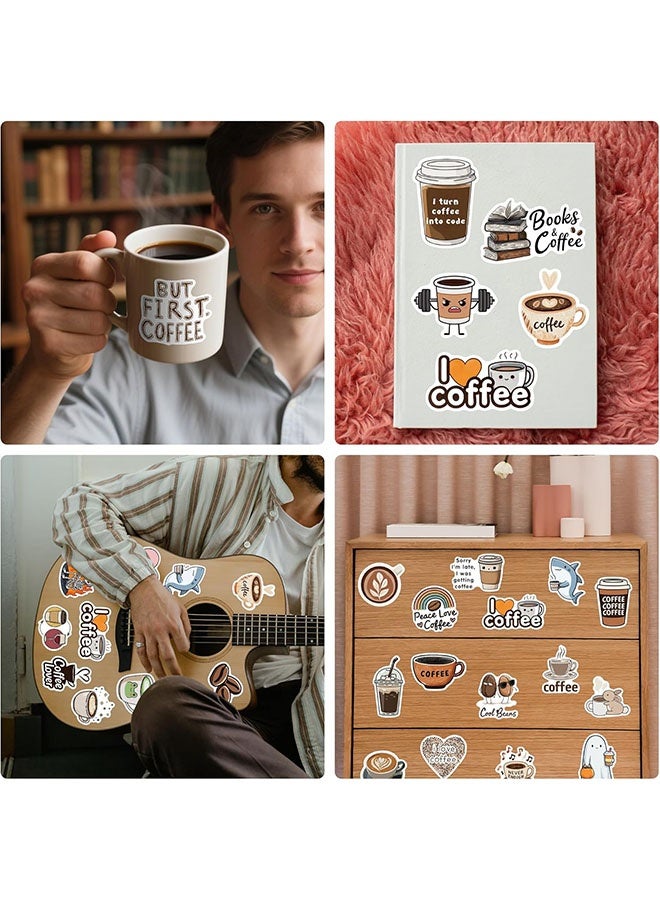 Coffee Stickers 50 Pieces Vinyl Waterproof Decal For Laptop Water Bottle Phone Car Window Bike Motorcycle Stakeboard Scrapbook Coffees Sticker Gifts - Image 3