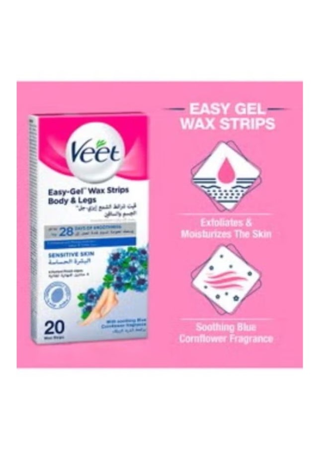 Veet - Hair Removal Easy Gel Strips Body And Legs For Sensitive Skin Soothing Almond Oil And Cornflower Scent 20 Strips - Image 1
