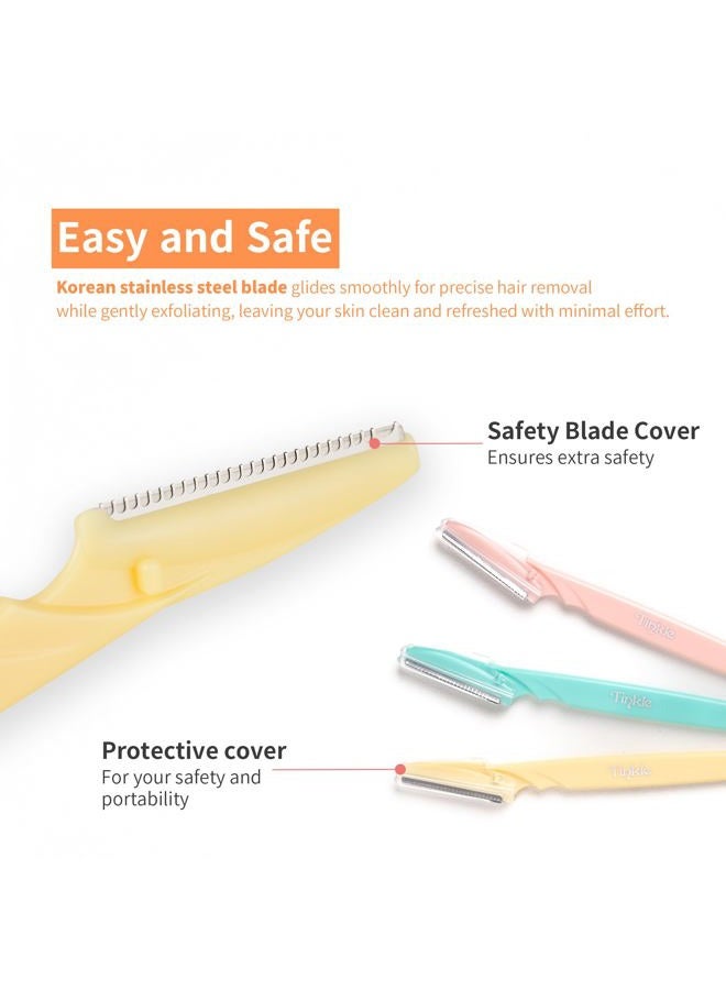 Tinkle أداة إزالة الشعر بالشفرة 6 شفرات | شفرات الحواجب، شفرات الوجه، مزيل شعر الوجه، مزيل شعر الخوخ، مقشر للوجه مع غطاء أمان من الفولاذ المقاوم للصدأ للبشرة الحساسة، هدية عيد الفصح - Image 4