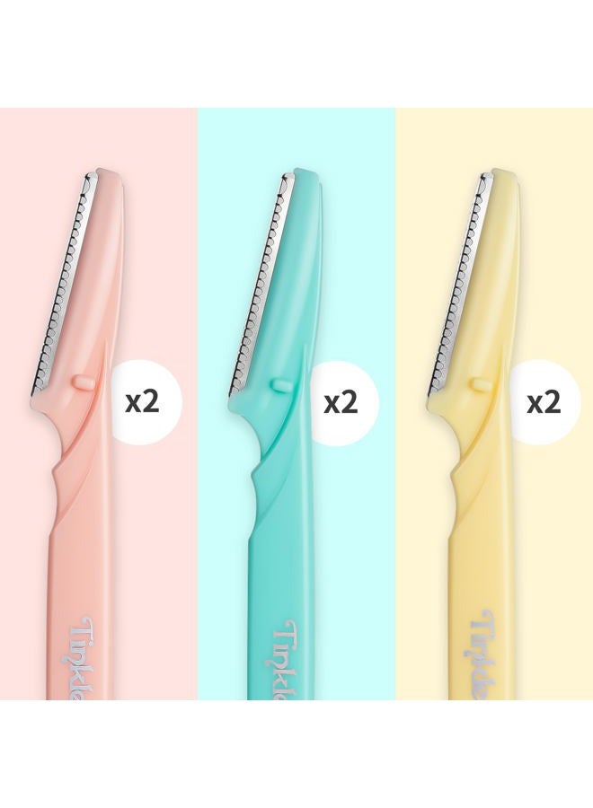Tinkle أداة إزالة الشعر بالشفرة 6 شفرات | شفرات الحواجب، شفرات الوجه، مزيل شعر الوجه، مزيل شعر الخوخ، مقشر للوجه مع غطاء أمان من الفولاذ المقاوم للصدأ للبشرة الحساسة، هدية عيد الفصح - Image 3