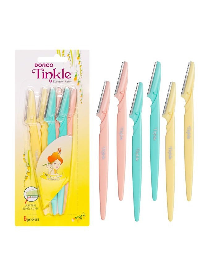 Tinkle أداة إزالة الشعر بالشفرة 6 شفرات | شفرات الحواجب، شفرات الوجه، مزيل شعر الوجه، مزيل شعر الخوخ، مقشر للوجه مع غطاء أمان من الفولاذ المقاوم للصدأ للبشرة الحساسة، هدية عيد الفصح - Image 1