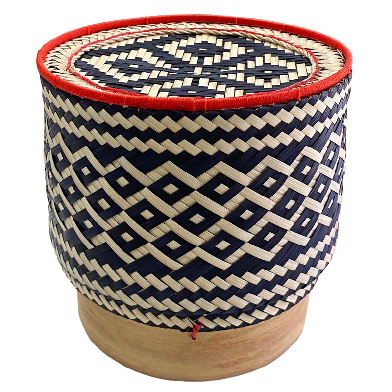 PANWA PANWA Bamboo Sticky Rice Serving Basket Thai Kratip Container 100 Handmade Traditional Village Handicrafts with Vegetable Plant Based Dye Coloring Shades Food Safe Charcoal