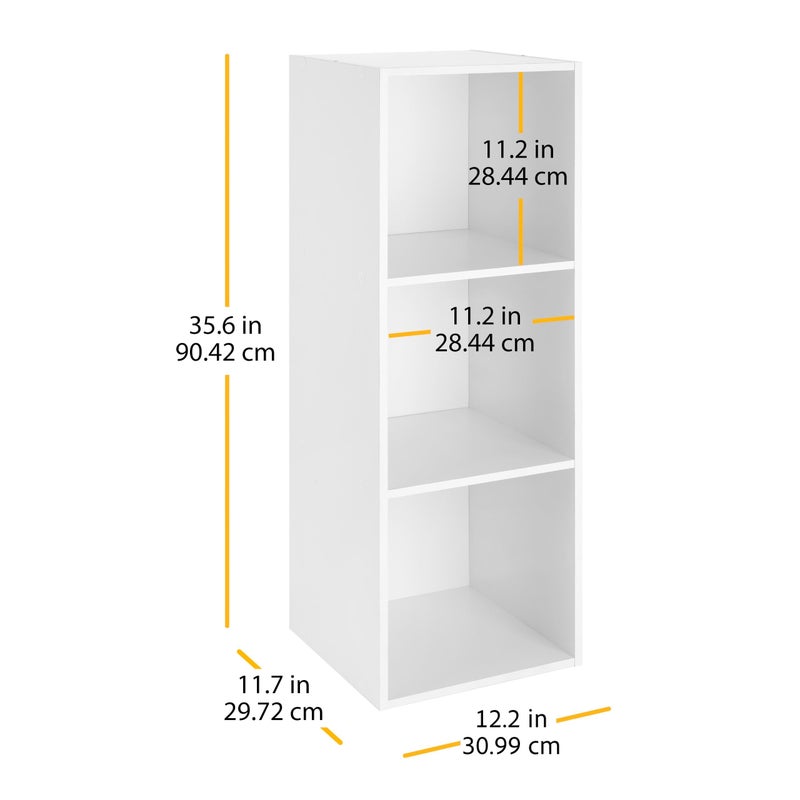 Whitmor 3 Cube Storage Organizer, 3 Tier Stackable MDF Wood Bookcase, Open Storage Display Bookshelf, Storage Cabinet for Living Room, Bedroom, Home, Office, 12.2" L x 11.7" W x 35.6" H, White - Image 1