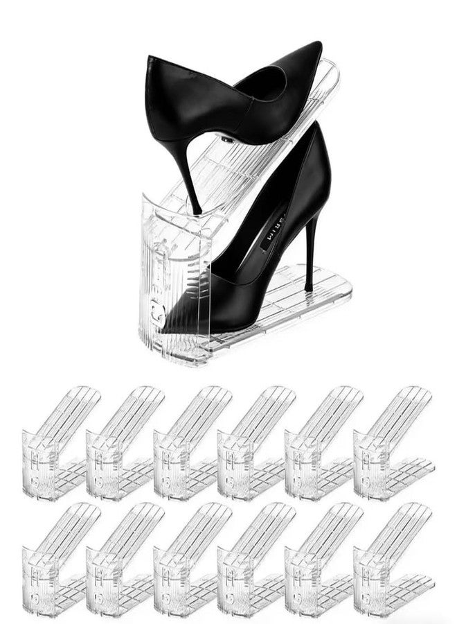 Reflygen Shoe Slot Organizer,Double Tier Adjustable Shoe Rack,Space Saving Storage For Closet,Standard Size,Transparent (12) - Image 1
