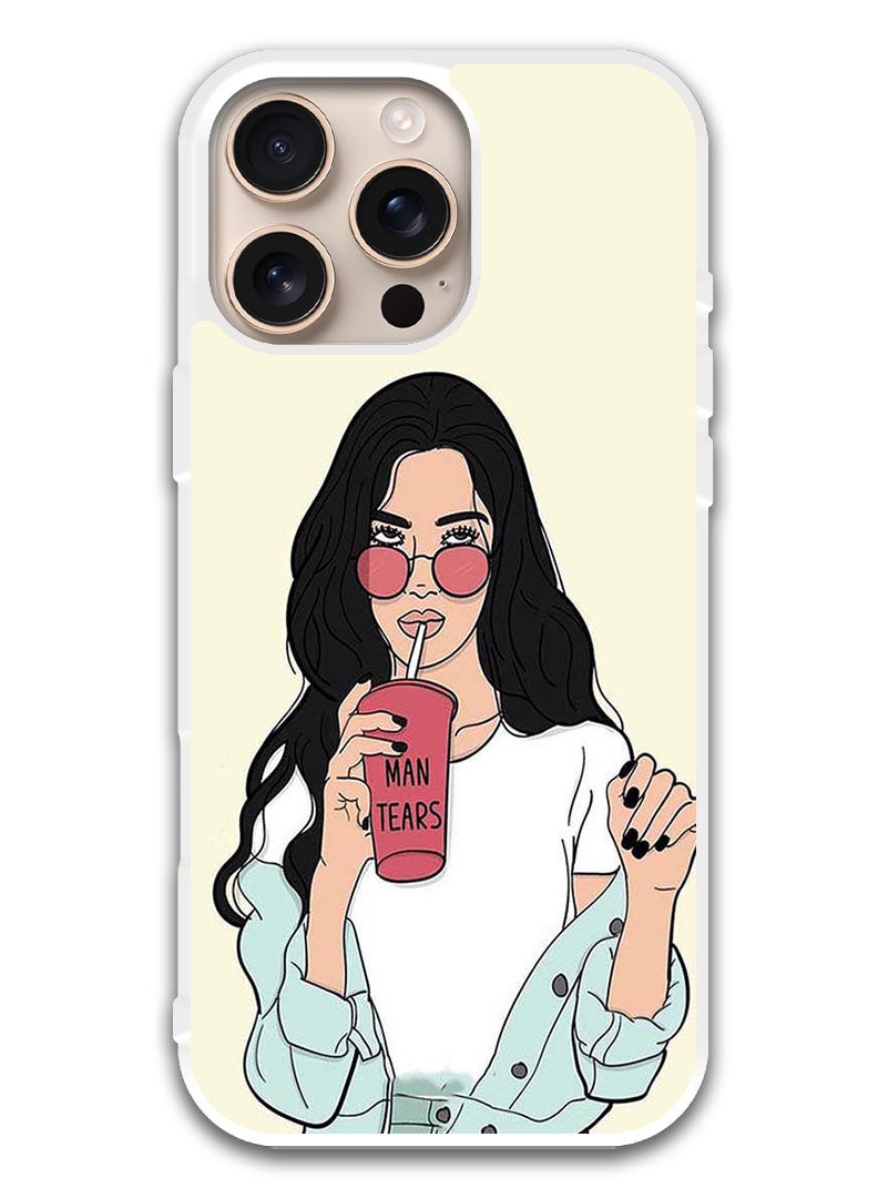 Theodor Protective Case Cover For APPLE IPHONE 16 Pro Girl Drinking Coffee (White Bumper) - Image 1