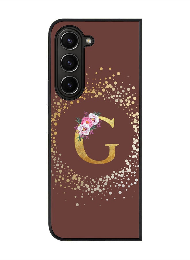 Stylizedd Rugged Black edge case for Samsung Galaxy Z Fold5, Slim fit Soft Case Flexible Rubber Edges Anti Drop TPU Gel Thin Cover -  Custom Monogram Initial Letter Floral Pattern Alphabet - G  (Brown ) - Image 1
