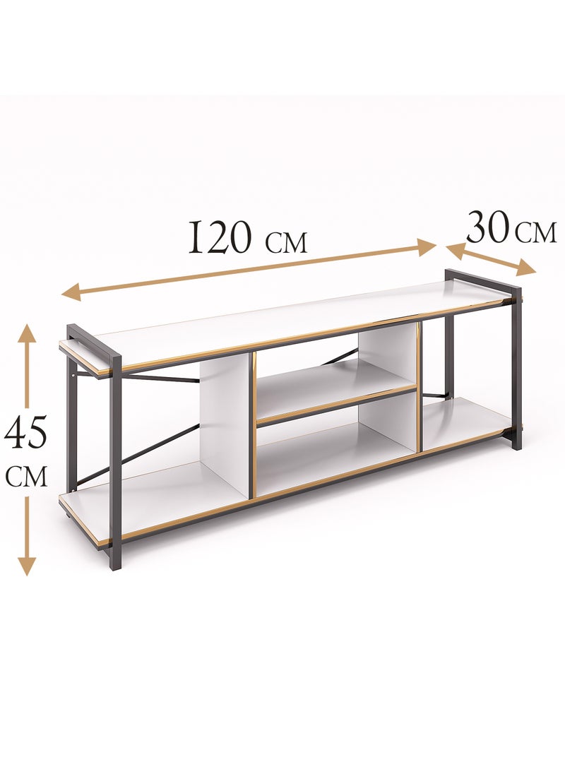 دانتا هوم طاولة تلفزيون بتصميم جميل وعصري من الخشب وأرجل من المعدن 120x30x45 - أبيض  - Image 4