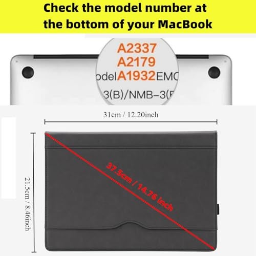 TT TYTX حافظة جلدية متوافقة مع ماك بوك إير 13 بوصة، لطراز A2337 M1 A2179 A1932 2018-2021 شاشة ريتينا مع خاصية اللمس، حافظة لابتوب من جلد PU مع جيب للأوراق وحامل قلم، أسود - Image 2