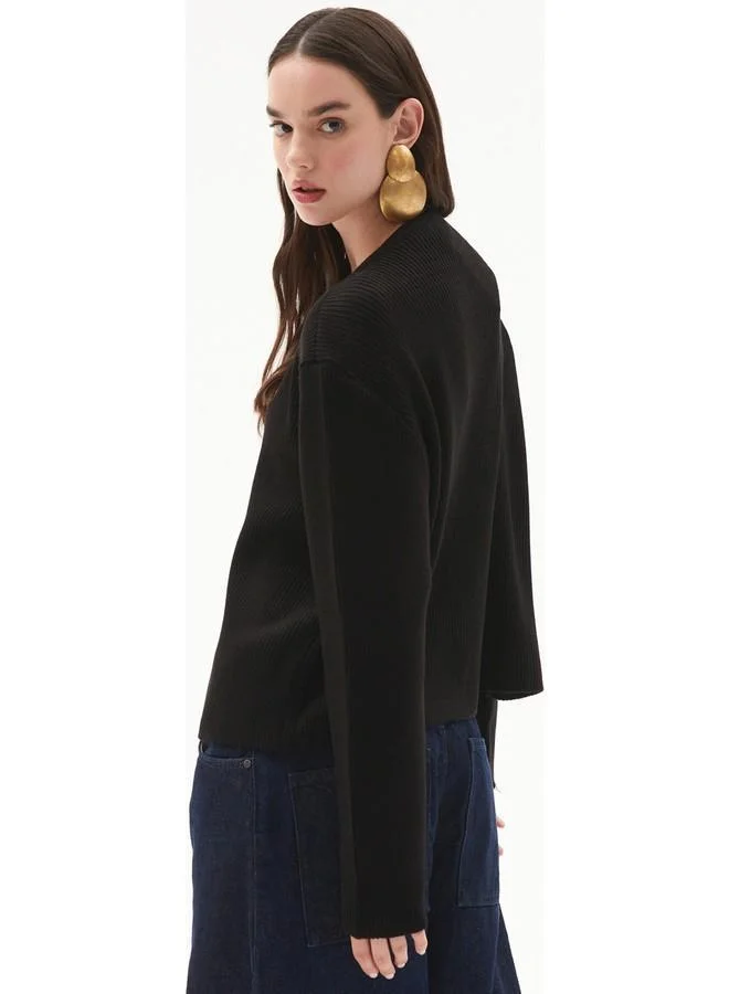 JUNE June Button Detailed Padded Knitwear Cardigan Black