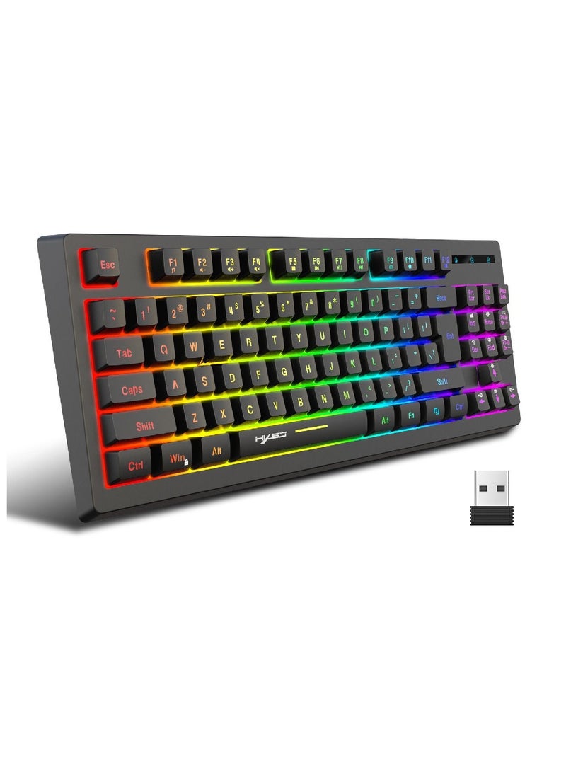 إتش إكس إس جيه لوحة مفاتيح الألعاب اللاسلكية Ture Rgb بإضاءة خلفية 87 مفتاحًا لوحة مفاتيح مدمجة للغاية لأجهزة الكمبيوتر الشخصية التي تعمل بنظام Windows Mac Gaming Typist باللون الأسود - Image 1