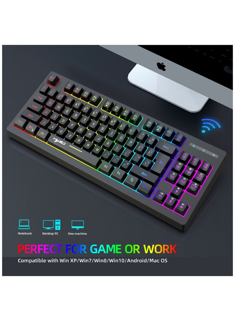 إتش إكس إس جيه لوحة مفاتيح الألعاب اللاسلكية Ture Rgb بإضاءة خلفية 87 مفتاحًا لوحة مفاتيح مدمجة للغاية لأجهزة الكمبيوتر الشخصية التي تعمل بنظام Windows Mac Gaming Typist باللون الأسود - Image 5