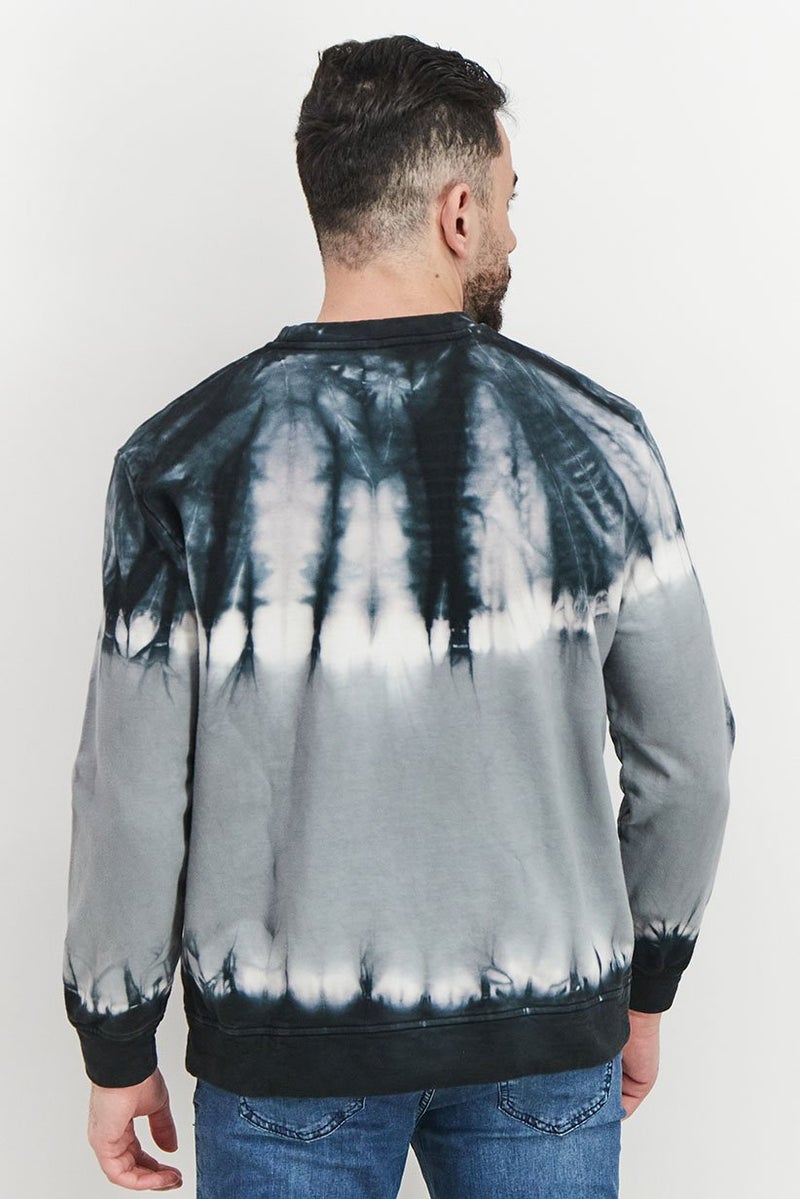 DIESEL سويت شيرت رجالي برقبة دائرية وأكمام طويلة ومزين بصبغة التعادل، مجموعة باللون الأسود - Image 4