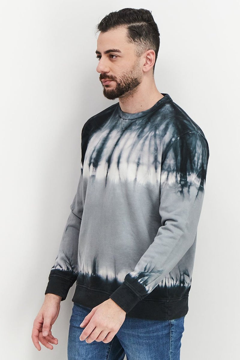 DIESEL سويت شيرت رجالي برقبة دائرية وأكمام طويلة ومزين بصبغة التعادل، مجموعة باللون الأسود - Image 2