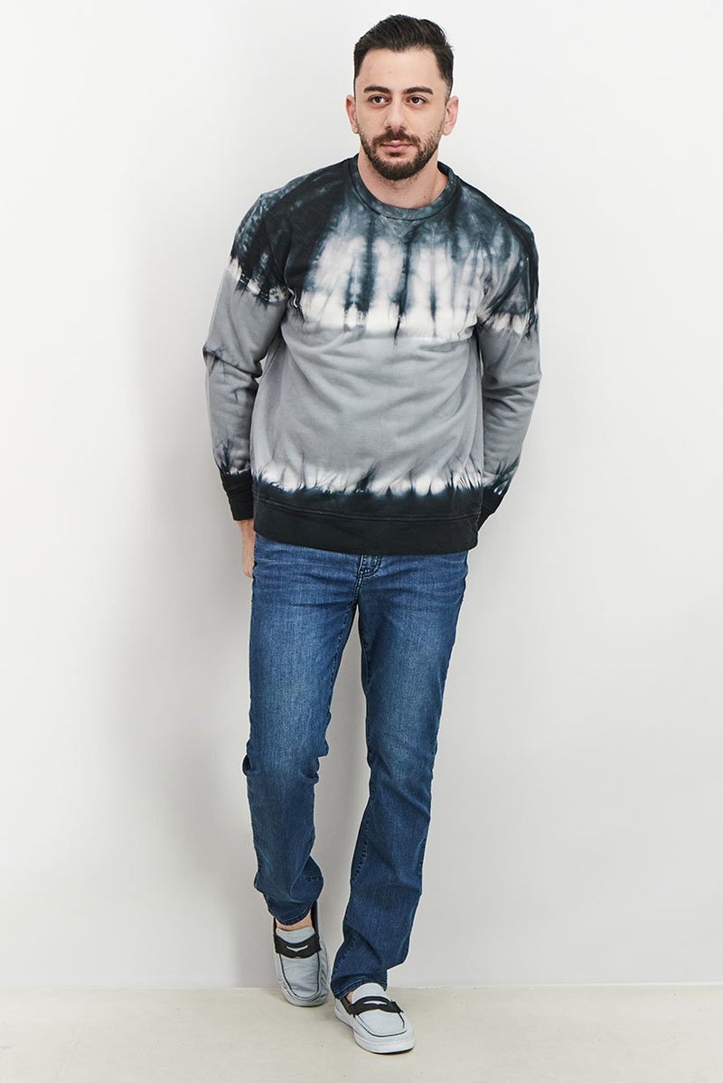 DIESEL سويت شيرت رجالي برقبة دائرية وأكمام طويلة ومزين بصبغة التعادل، مجموعة باللون الأسود - Image 3