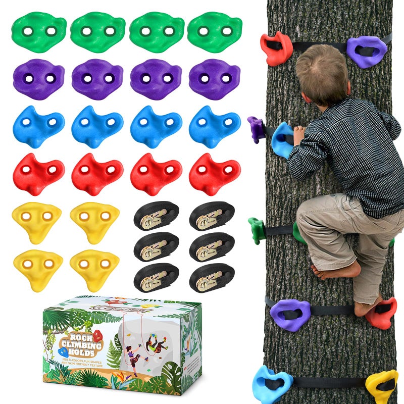 TOPNEW 20 Ninja Tree Climbing Holds for Kids Climber Adult Climbing Rocks with 6 Ratchet Straps for Outdoor Ninja Warrior Obstacle Course Training - Image 2