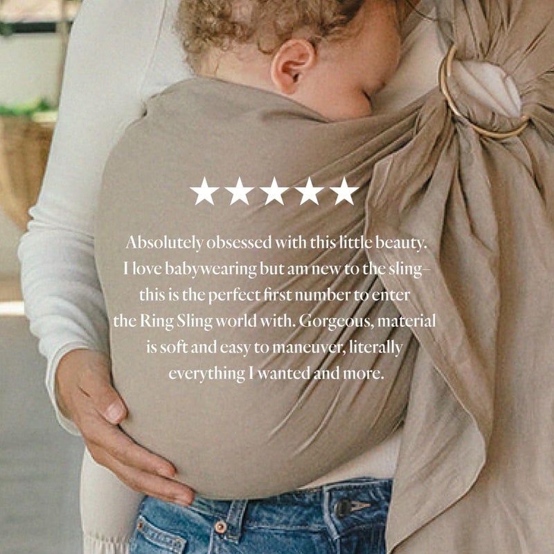 WildBird - Ring Sling Baby Carrier - 0-36 Months (up to 35 lbs) - Standard (74") Desert Lark & Black Ring - Front, Hip or Back Carry - Adjustable Fit - Natural Linen - Baby Essentials - New Mom Gifts - Image 4
