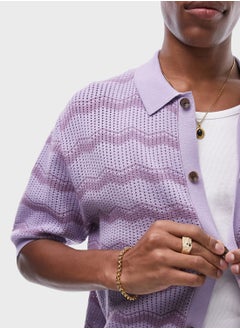 توب مان Topman knitted geometric stripe button Cardigans  - Image 3