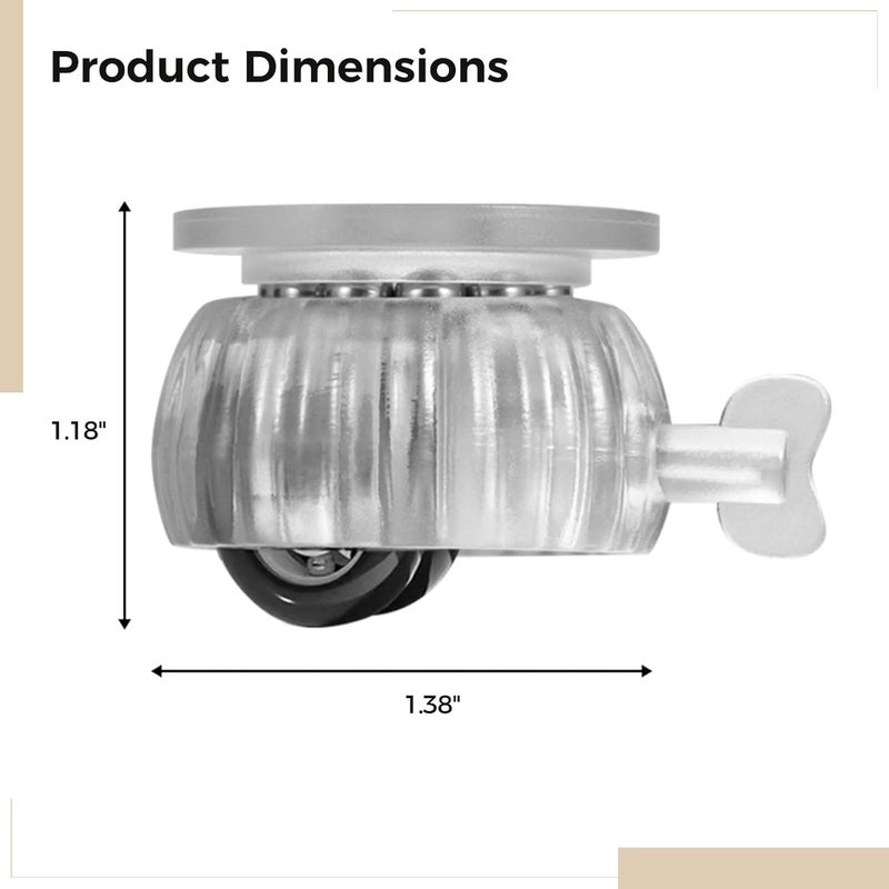 Universal Casters With Brake No Drill Needed Dual Bearing Support ABS POM Material Eight Pack - Image 3