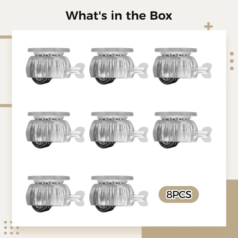 Universal Casters With Brake No Drill Needed Dual Bearing Support ABS POM Material Eight Pack - Image 4