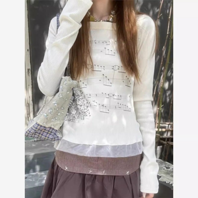 Dynict Women's Cute Y2K Graphic Sweatshirt Aesthetic Lace Patchwork Grunge Sweatshirt Slim Fit Long Sleeve Tops (White,Medium) - Image 3