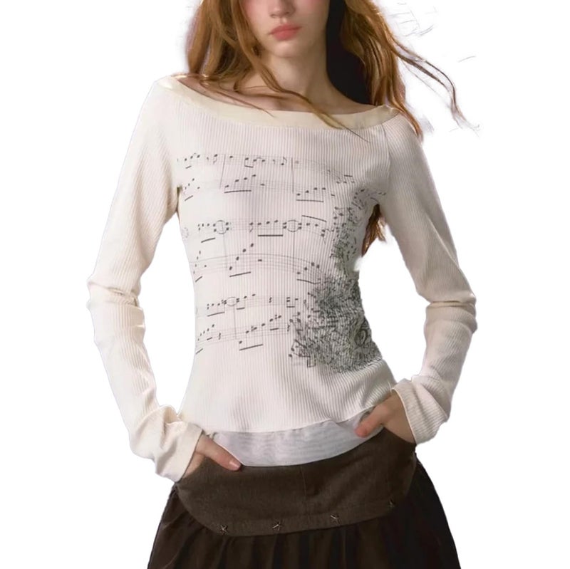 Dynict Women's Cute Y2K Graphic Sweatshirt Aesthetic Lace Patchwork Grunge Sweatshirt Slim Fit Long Sleeve Tops (White,Medium) - Image 1