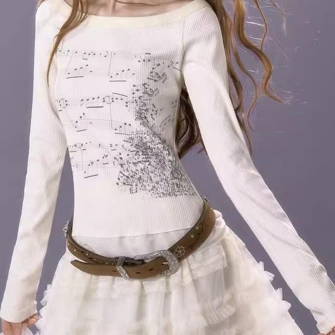 Dynict Women's Cute Y2K Graphic Sweatshirt Aesthetic Lace Patchwork Grunge Sweatshirt Slim Fit Long Sleeve Tops (White,Medium) - Image 4