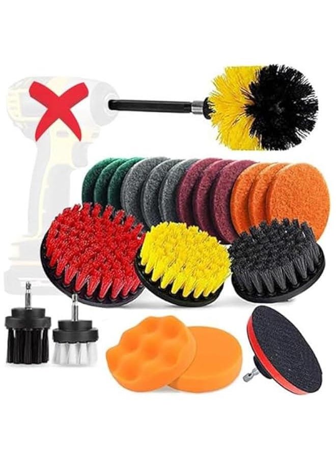 HOOKOR Drill Brush Attachments Set 22 Pack, Scrub Pads & Sponge, Power Scrubber Brush with Extend Long Attachment All Purpose Cleaning Kit for Grout Tiles Sinks Bathtub, Bathroom Kitchen & Auto  - Image 1