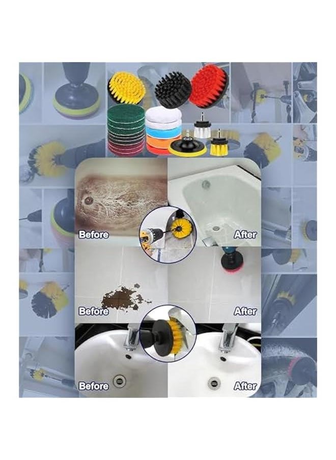 HOOKOR Drill Brush Attachments Set 22 Pack, Scrub Pads & Sponge, Power Scrubber Brush with Extend Long Attachment All Purpose Cleaning Kit for Grout Tiles Sinks Bathtub, Bathroom Kitchen & Auto  - Image 4