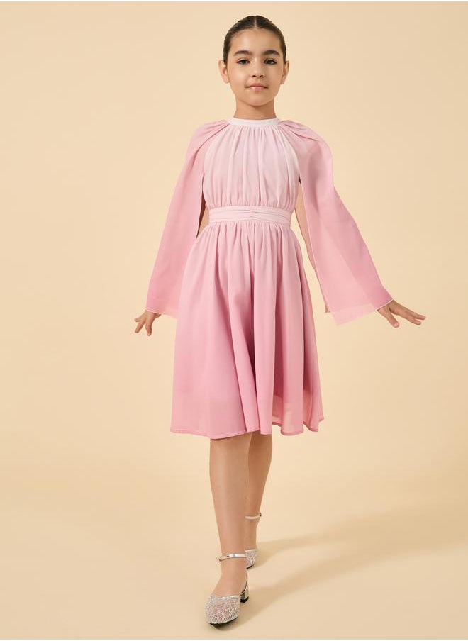Styli - Ombre Cape Sleeves A-Line Dress - Image 1