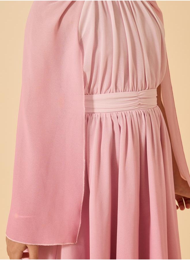 Styli - Ombre Cape Sleeves A-Line Dress - Image 1