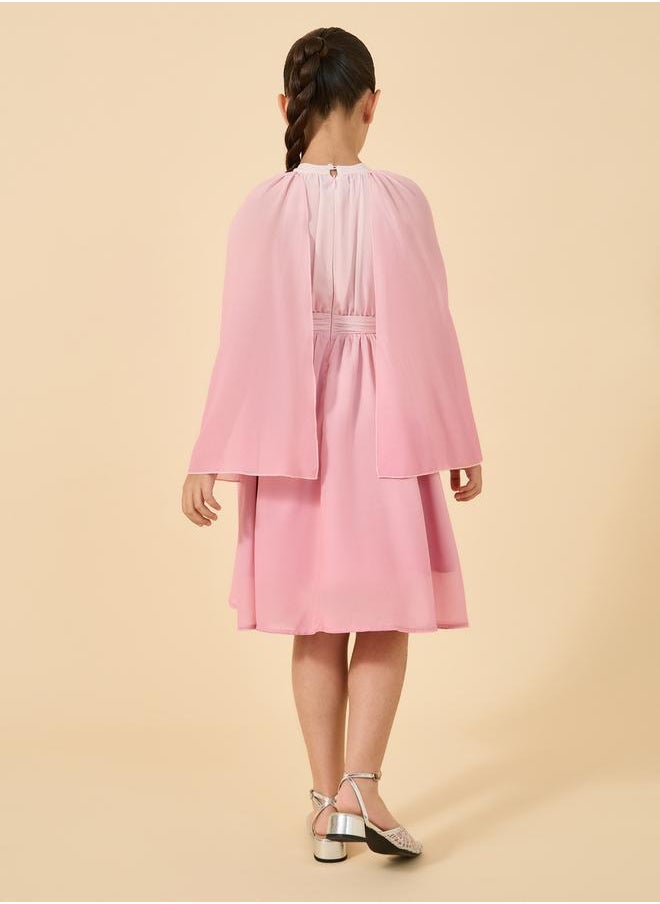 Styli - Ombre Cape Sleeves A-Line Dress - Image 1
