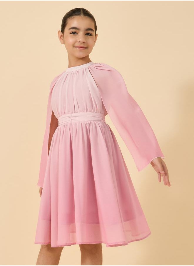 Styli - Ombre Cape Sleeves A-Line Dress - Image 1