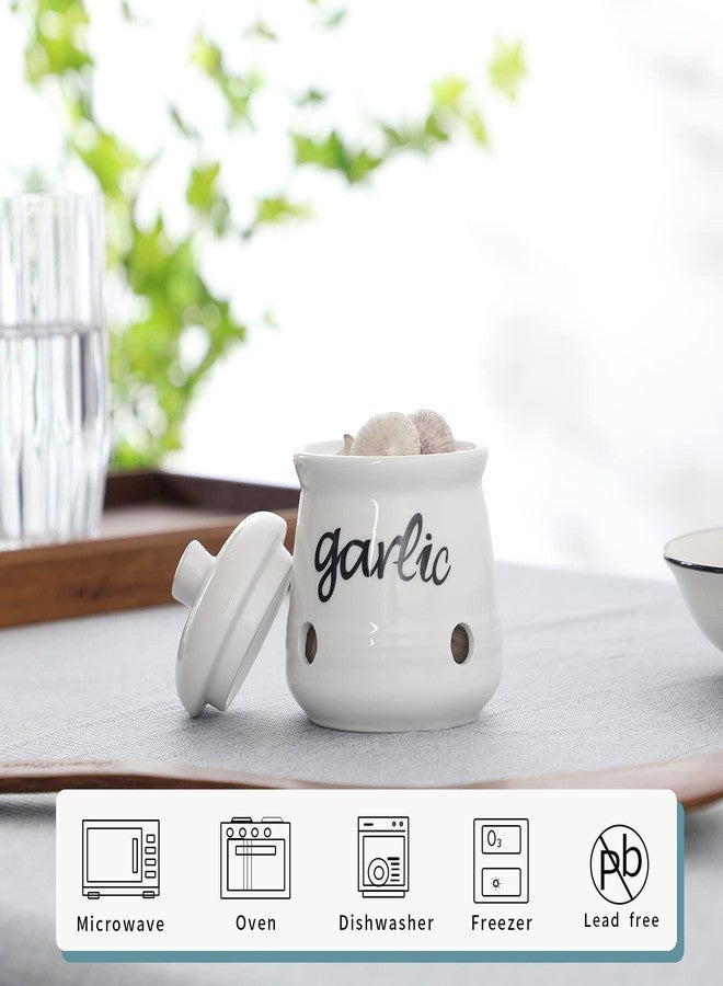 هاو توب حافظة ثوم هاوتوب بغطاء، وعاء سيراميك صغير لحفظ الثوم، مناسب لسطح المطبخ، ديكور مطبخ ريفي - Image 2