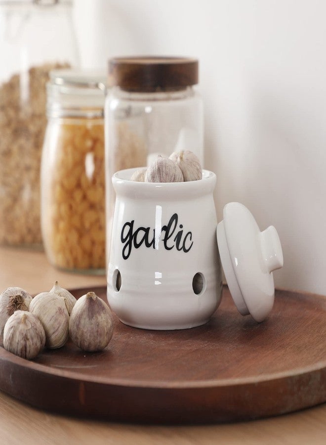 هاو توب حافظة ثوم هاوتوب بغطاء، وعاء سيراميك صغير لحفظ الثوم، مناسب لسطح المطبخ، ديكور مطبخ ريفي - Image 4