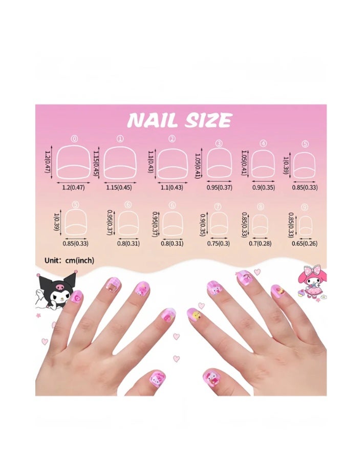 12pcs Kuromi Press On Nails for Kids, Cute Cartoon False Nail Tips with Manicure Tool, Removable DIY Nail Patch Set for Girls - Image 3