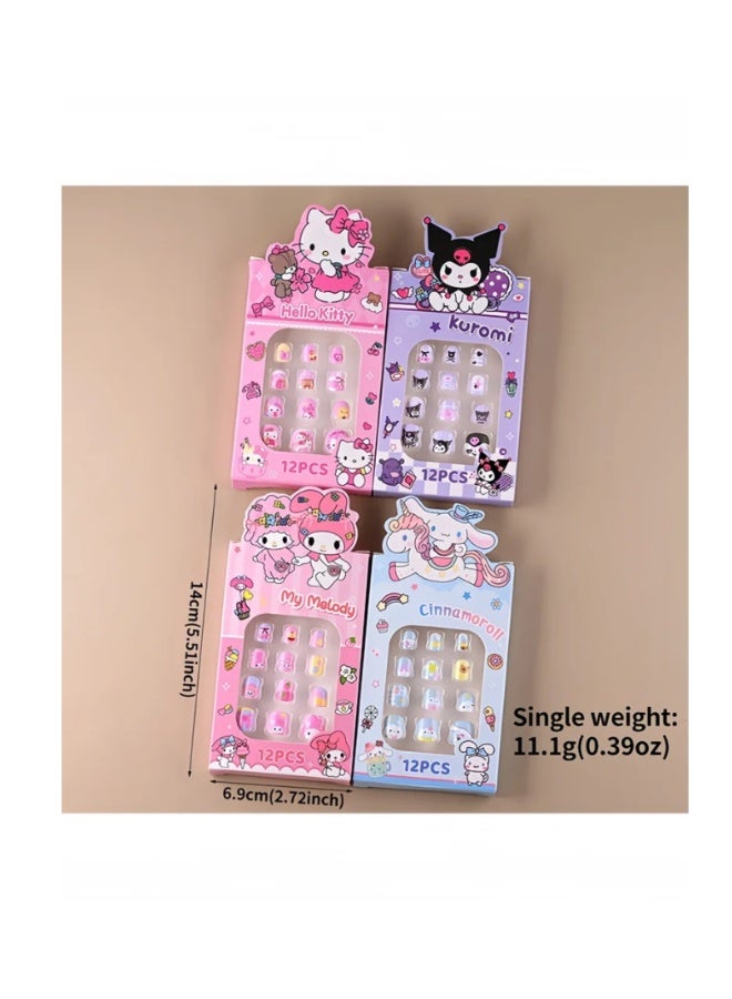12pcs Kuromi Press On Nails for Kids, Cute Cartoon False Nail Tips with Manicure Tool, Removable DIY Nail Patch Set for Girls - Image 2