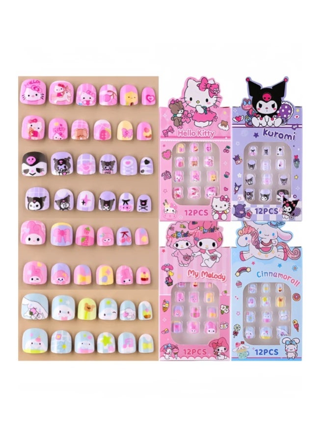 12pcs Kuromi Press On Nails for Kids, Cute Cartoon False Nail Tips with Manicure Tool, Removable DIY Nail Patch Set for Girls - Image 5